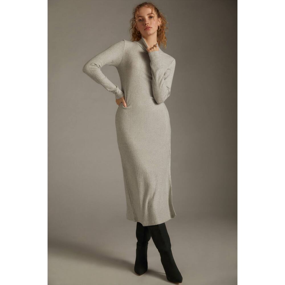 Anthropologie NWT Daily Practice Turtleneck Side-Slit Ribbed Sweater Dress Large